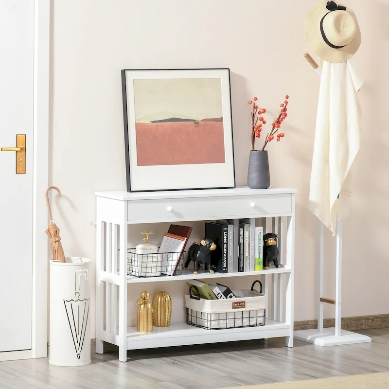 Console Table with Drawers and 2 Shelves Modern Sofa Table for Entryway Living Room Bedroom