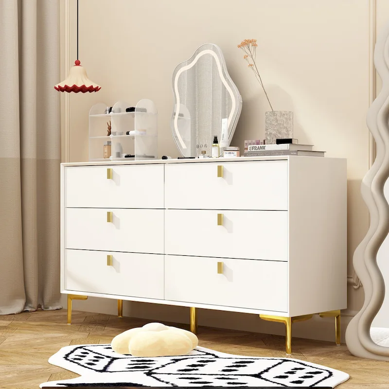 6-Drawer Double Dresser | Black / White / Navy Blue | 1 Person