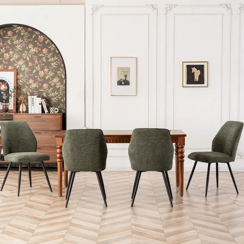 Mid Century Modern Armless Fabric Dining Room Chairs Set of 2