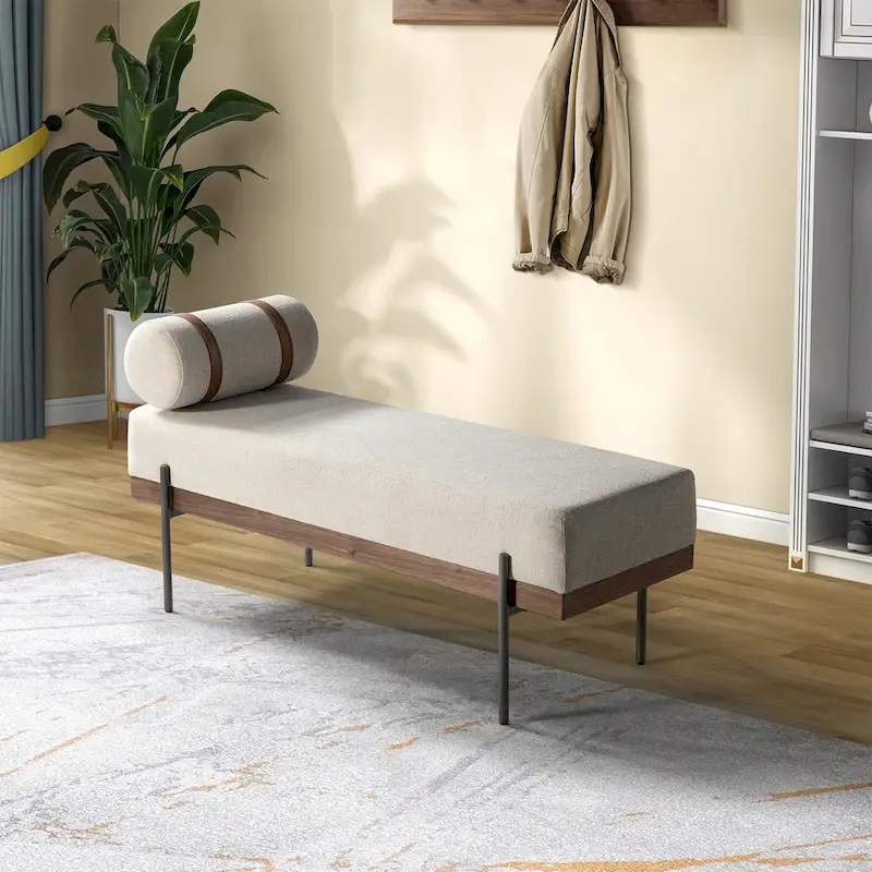 Upholstered Entryway Bench with Removable Bolster Pillow