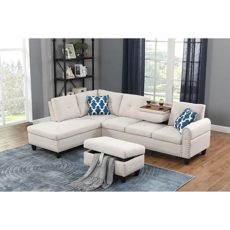 Alger 98  Wide Left Hand Facing Sofa & Chaise with Ottoman