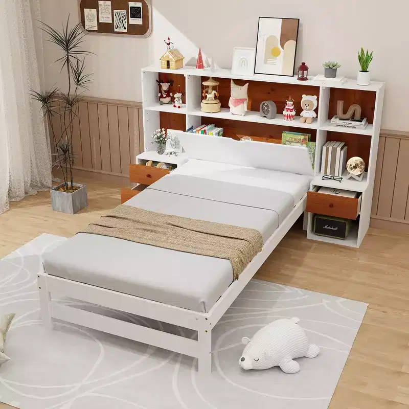 Costway Twin Bed Frame w/ Storage Headboard & Nightstands 7 Compartments 3 Drawers