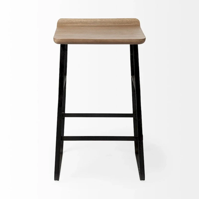 Counter Stool with Wood Seat - Low Back Design (Brown & Black)