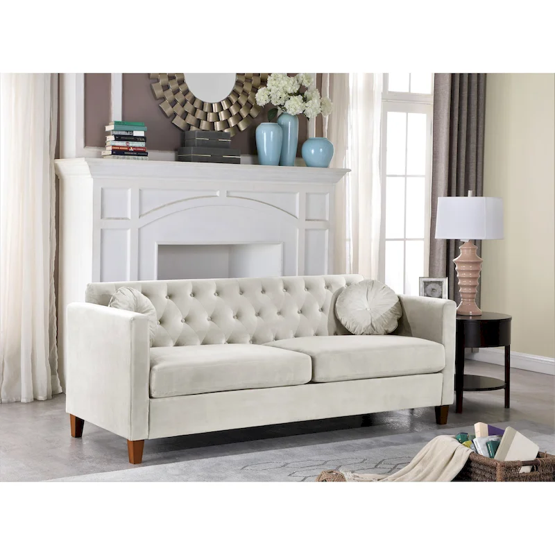 Beige / Dark Blue / Grey / Green / Black / Rose Crushed Velvet Chesterfield Sofa, 3-Seater