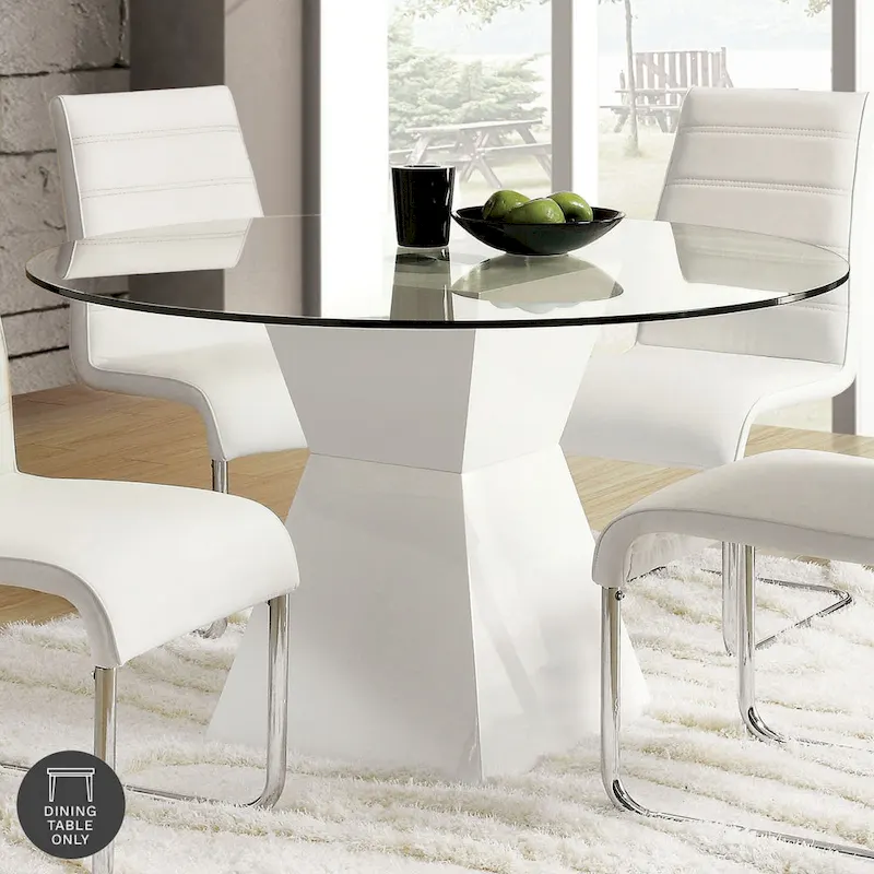 White Contemporary Glass Top Dining Table - 45 Inch Round for 4
