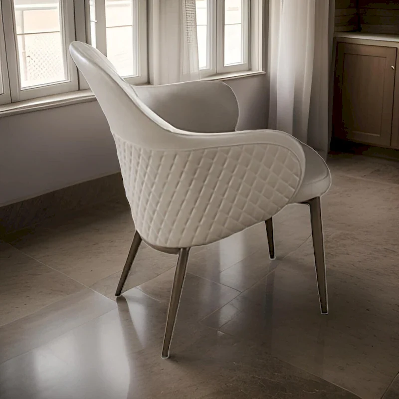 Liy 26 Inch Dining Chair Set of 2, Curved Padded, Tufted Beige Faux Leather