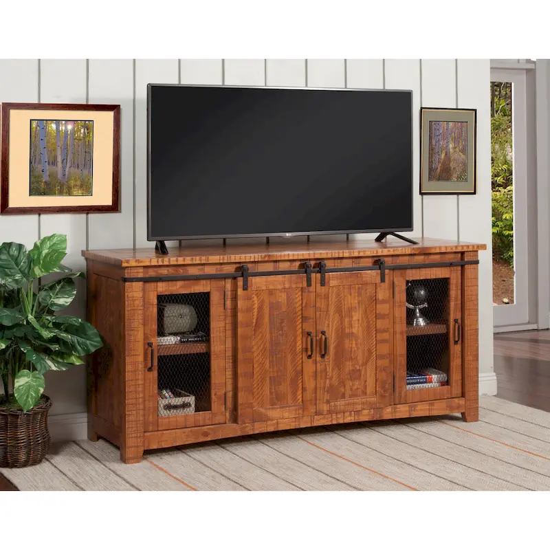 Antique Black / White Grey / Natural / Antique White / Honey Tobacco / Espresso / Grey Rustic Farmhouse Solid Pine TV Stand with Sliding Barn Doors - Single Use