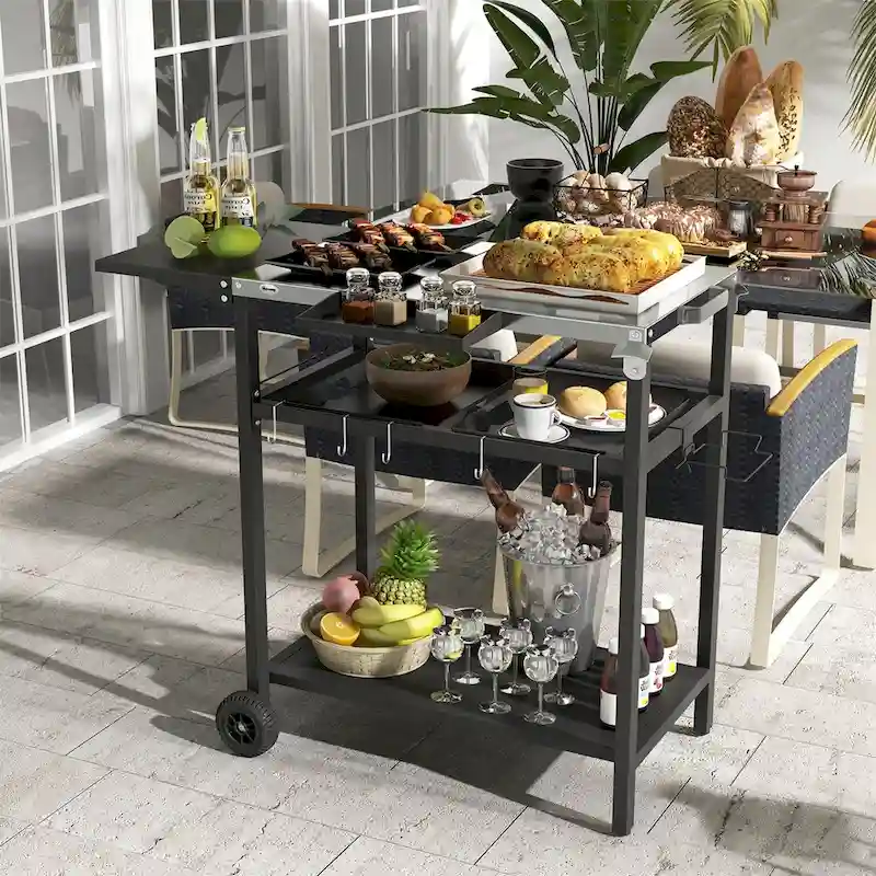 Outsunny Outdoor Bar Cart with Stainless Steel Tabletop,Kitchen Island