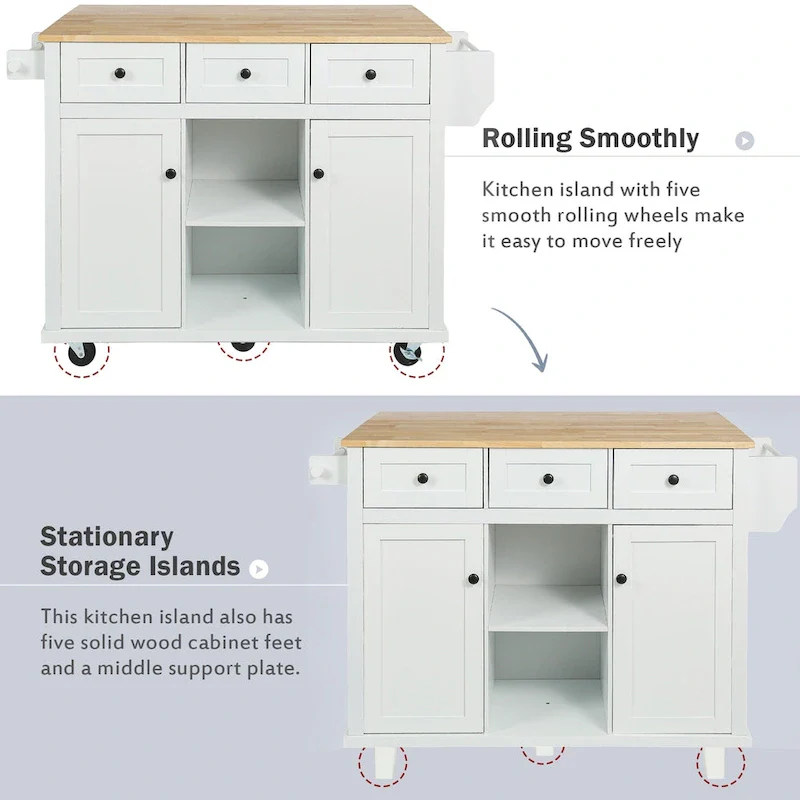 Kitchen Cart with Rubber wood Drop-Leaf Countertop