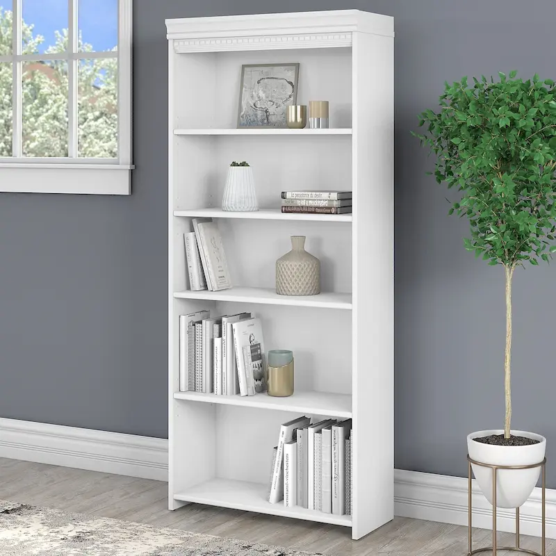 Fairview Antique White 5-shelf Bookcase - Antique - 29.57L x 12.09W x 68.94H