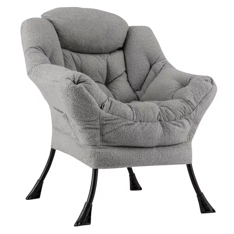 Costway Large Lazy Chair with Cozy Head Pillow Stylish Tufted Back & Seat Armrests Beige/Gray/Pink