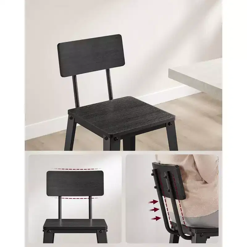 VASAGLE Set of 2 Bar Stools, Bar Height Stools, Tall Bar Stools with Back, Bar Chairs, Steel Frame, Industrial Style