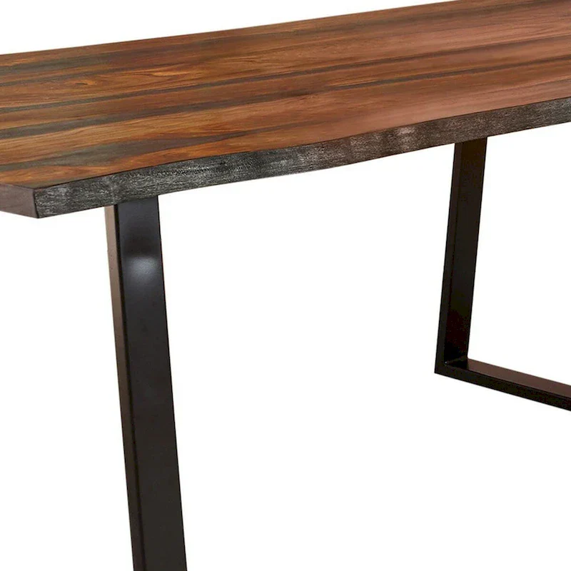 Maze 80 Inch Rectangular Dining Table, Live Edge, Iron Base, Chestnut Brown