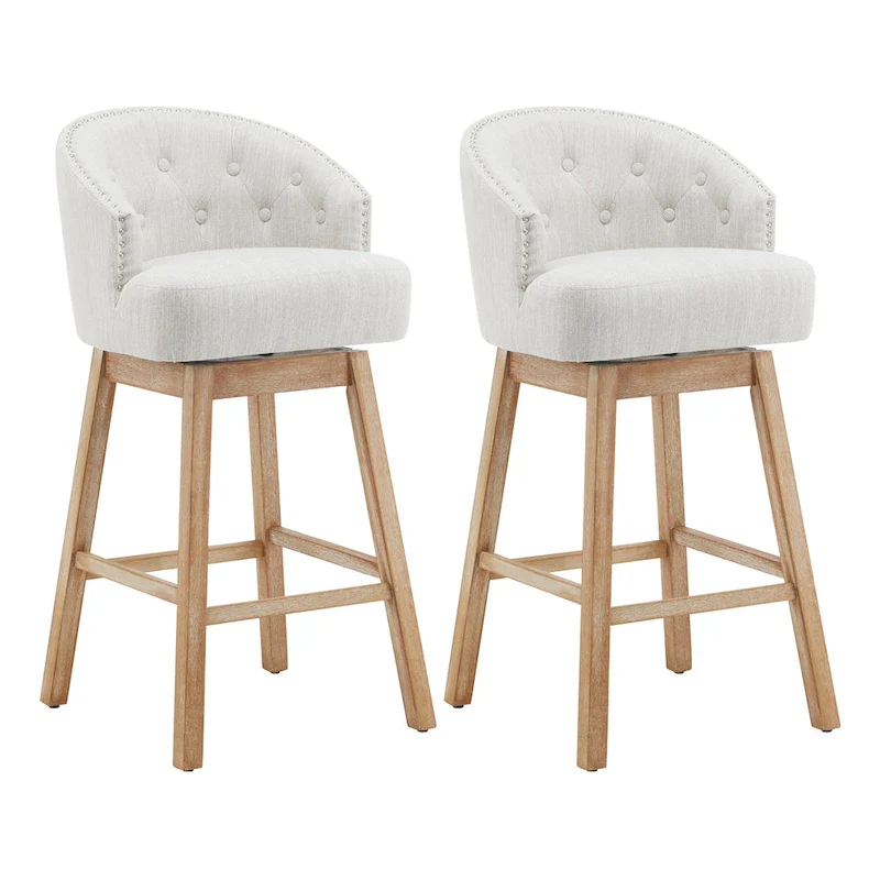 Roomfitters 33.25 Swivel Upholstered Counter Stools, Set of 2 Armless Bar Chairs with Rubberwood Frame and Footrest
