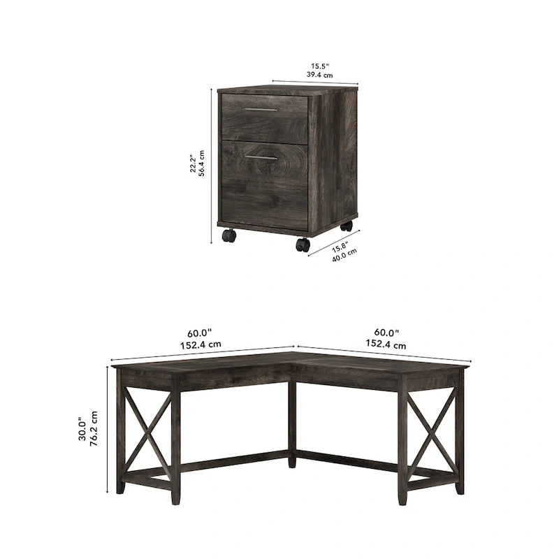 Key West 60W L Desk with 2 Drawer File Cabinet by Bush Furniture