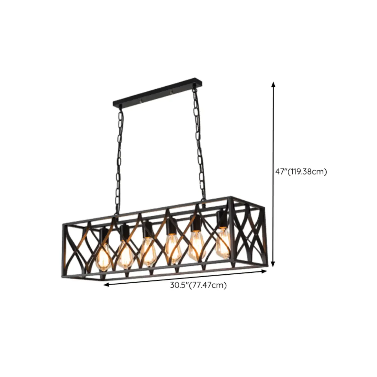 Industrial Rectangle Black 4-Light Kitchen Island Light