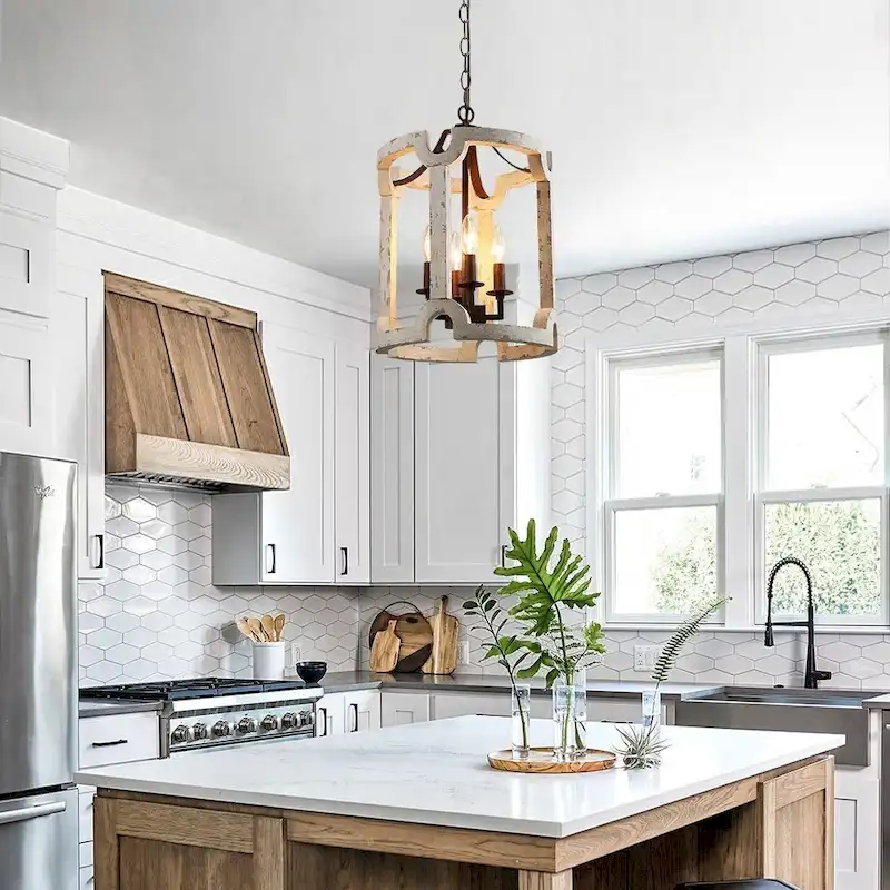 4-Light White Weathered Cylinder Lantern Chandelier - Whitewashed