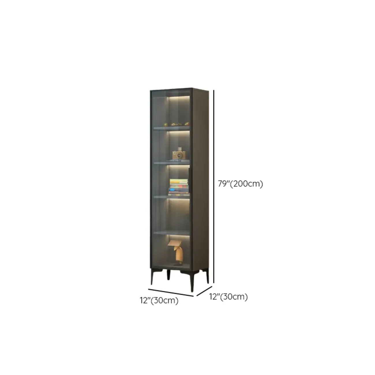Modern Black Wood Clear Glass Lighting Display Cabinet