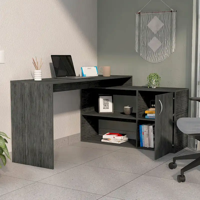Lyncliff 1-Drawer 2-Shelf L-Shaped Office Desk Smokey OakHigh quality and durable