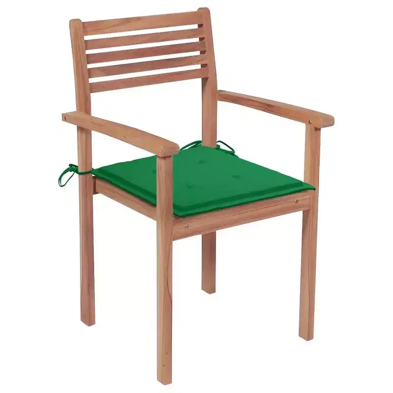vidaXL 6X Teak Wooden Stackable Patio Chairs with Cushions, Durable, Waterproof Outdoor Garden, Timeless Design for Homes, Offices, Bars, Cafes