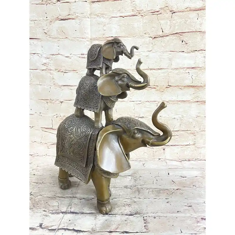 Stacked 3 Lucky Imitative Elephants Bronze Metal Statue Sculpture Figurine 12 Inches X 12 Inches