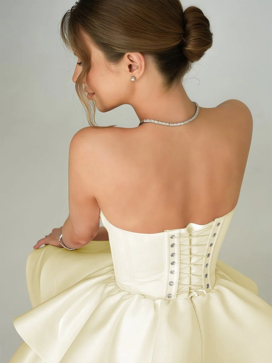 Yellow - A Line Sweetheart Satin Ruffles Short Homecoming Dress