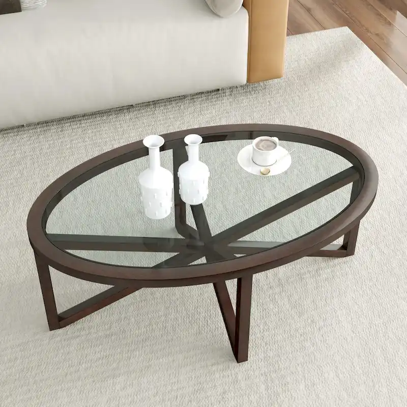 Glass Top Side Table with Wooden Base