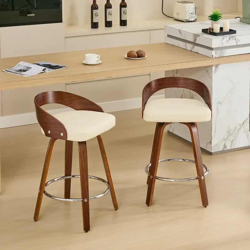 Counter Height Barstools Set of 2, Dining Chairs with Soft Cushion Seat, Kitchen Stool Island with Footstool and Low Back