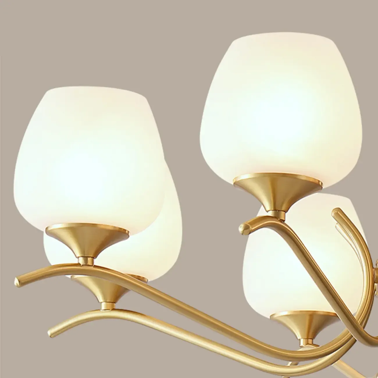 Mid-Century Modern White Glass Elegant Gold Chandelier