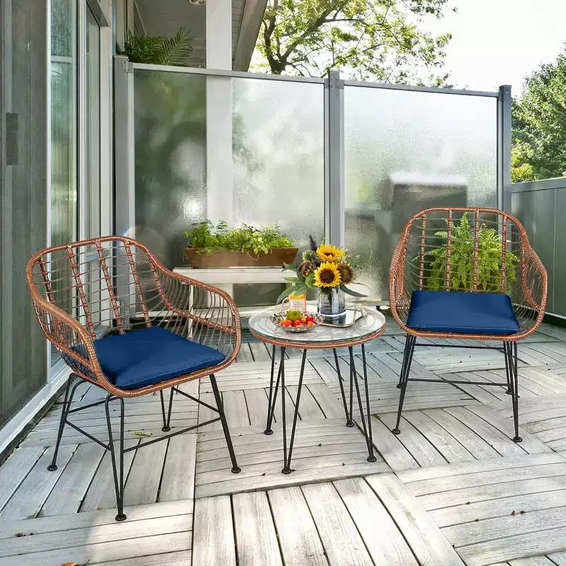 Costway 3PCS Patio Rattan Bistro Set Coffee Table Armchair Garden