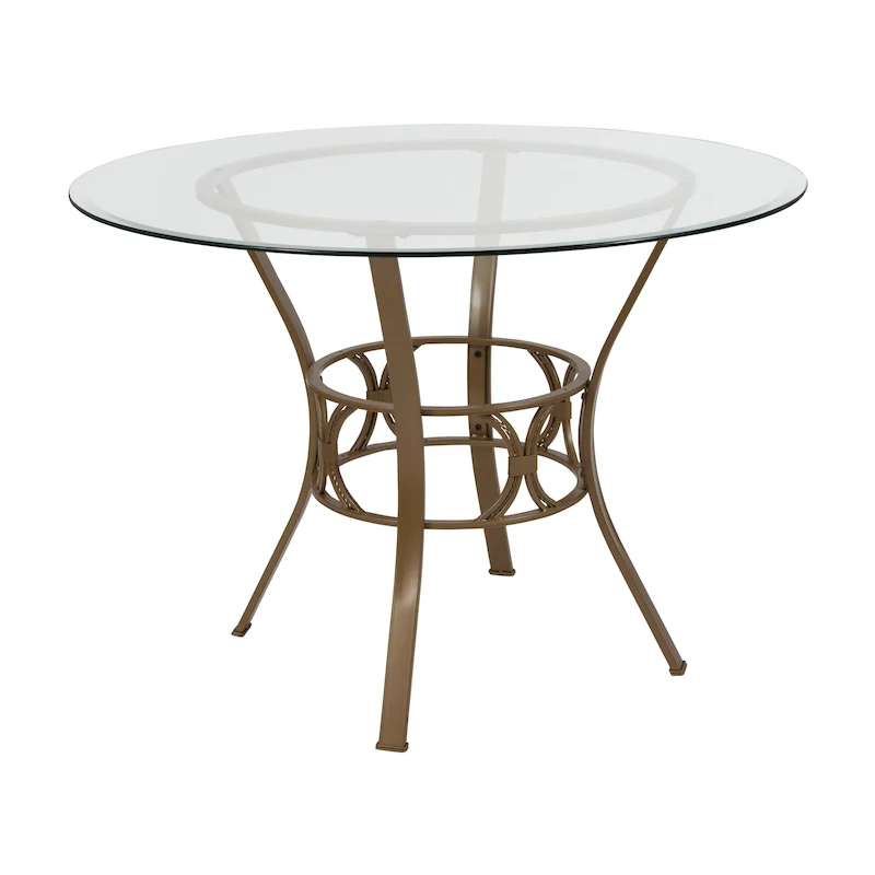 42   Round Glass Dining Table with Crescent Style Metal Frame