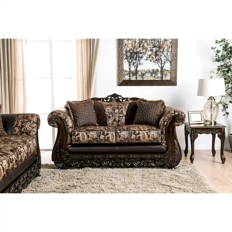 Dayaram Traditional Brown Chenille Semi-Firm Loveseat by Gracewood Hollow