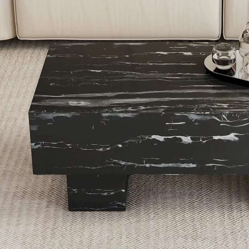 43.3 MDF Coffee Table with Black Marble Texture, 300lbs Capacity