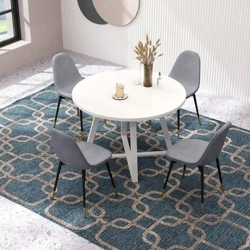 Roundhill Furniture Evatt 5-Piece Round Dining Set, Trestle Round Table with 4 Stylish Chairs