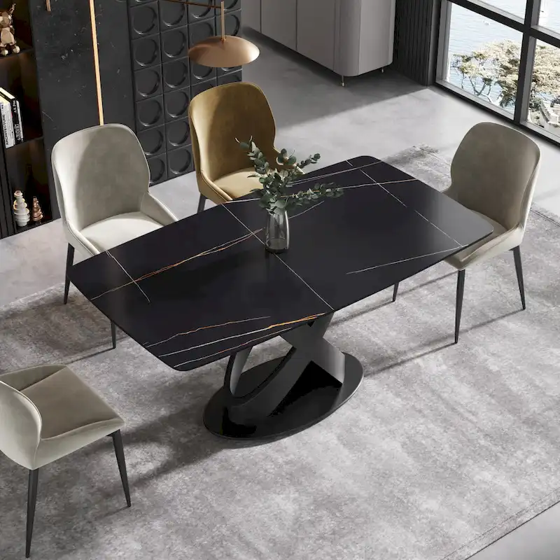 63 Modern Dining TableSintered Stone Tabletop with Black Base