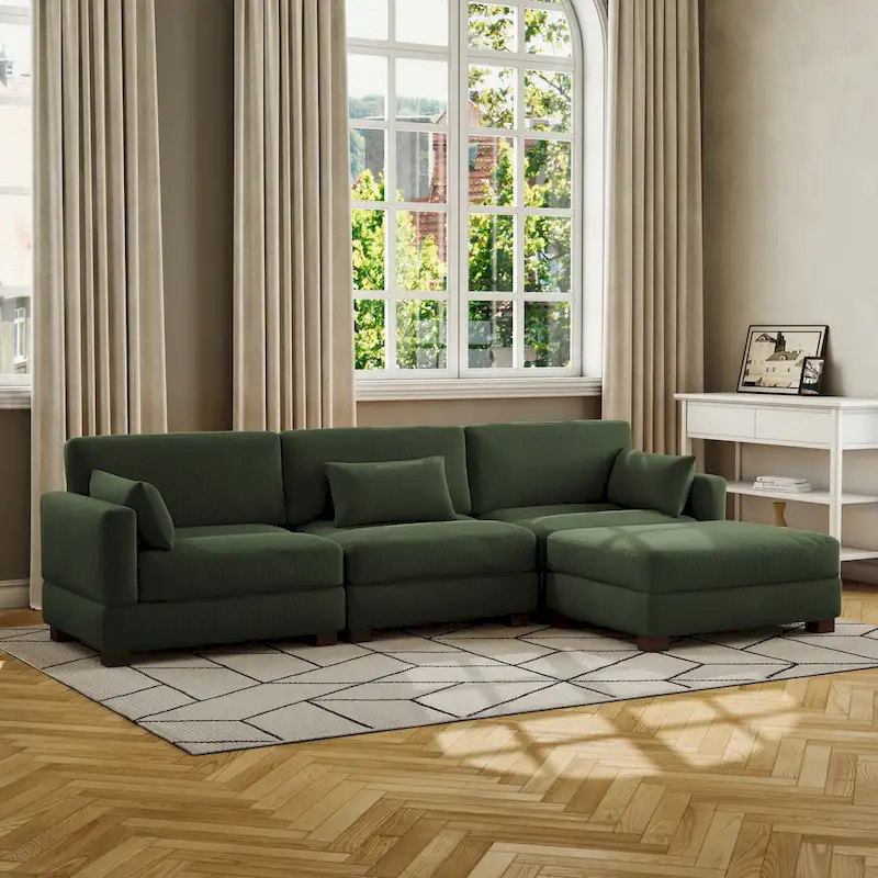 Corduroy Upholstered Modular Sectional Sofa for Living Room