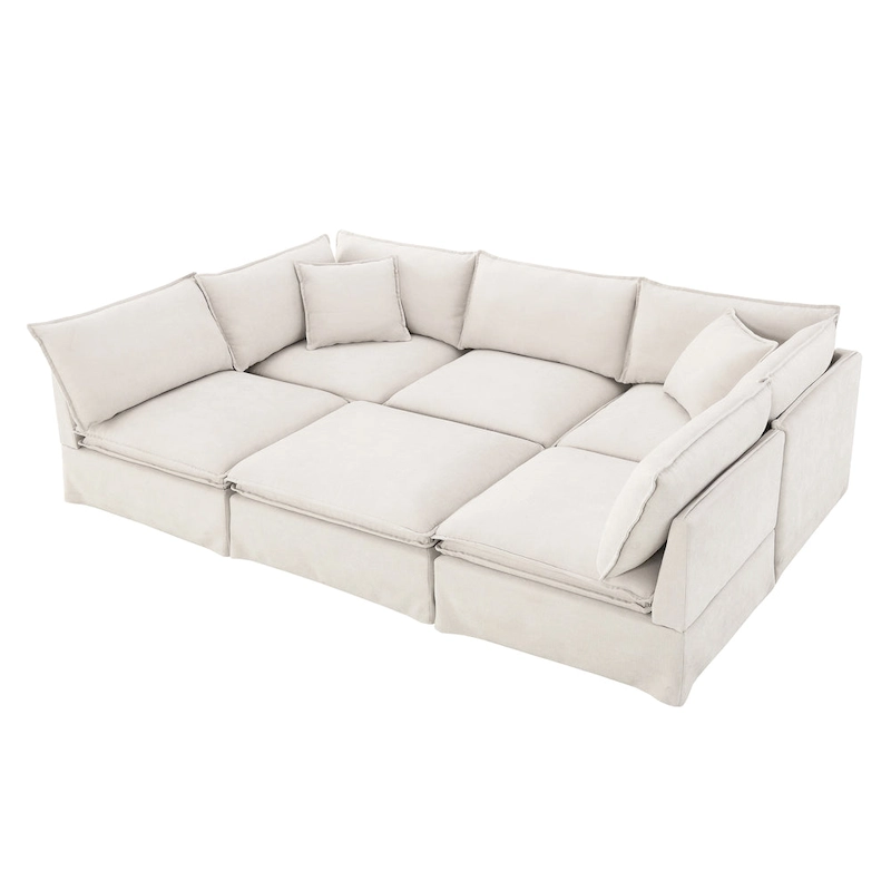 L Shaped Modular Sectional Chenille Sofa with Movable Ottoman