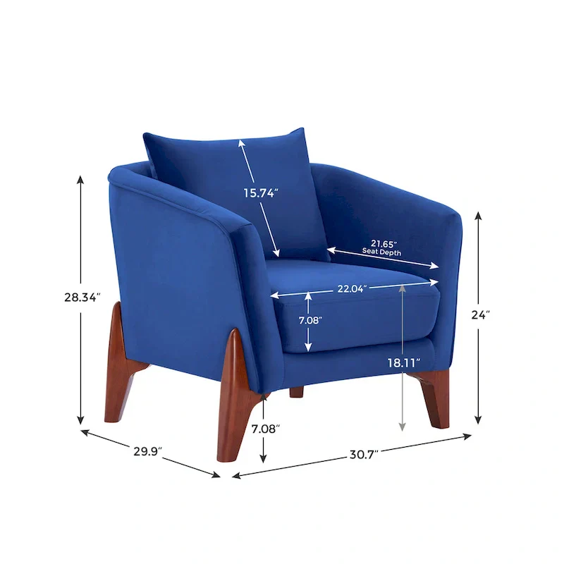 Mid-Century Modern Upholstered Accent Armchair with Rubber Wood Legs