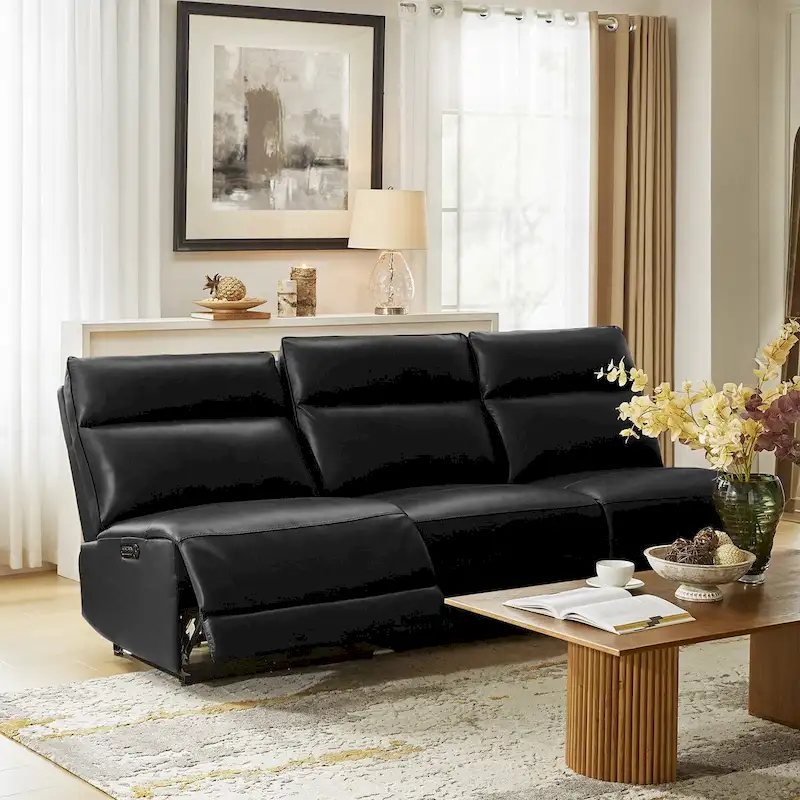 Black / Camel Genuine Leather Power Reclining Corner Sectional with USB & Type-C, 6-Seat