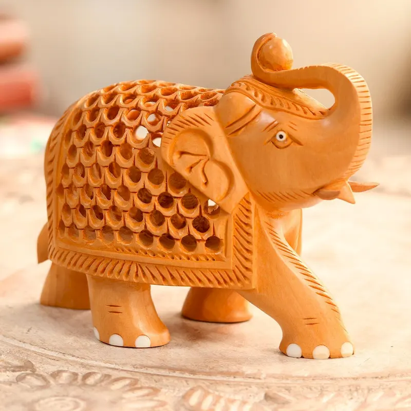 Novica Handmade Enchanting Elephant Wood Jali Sculpture