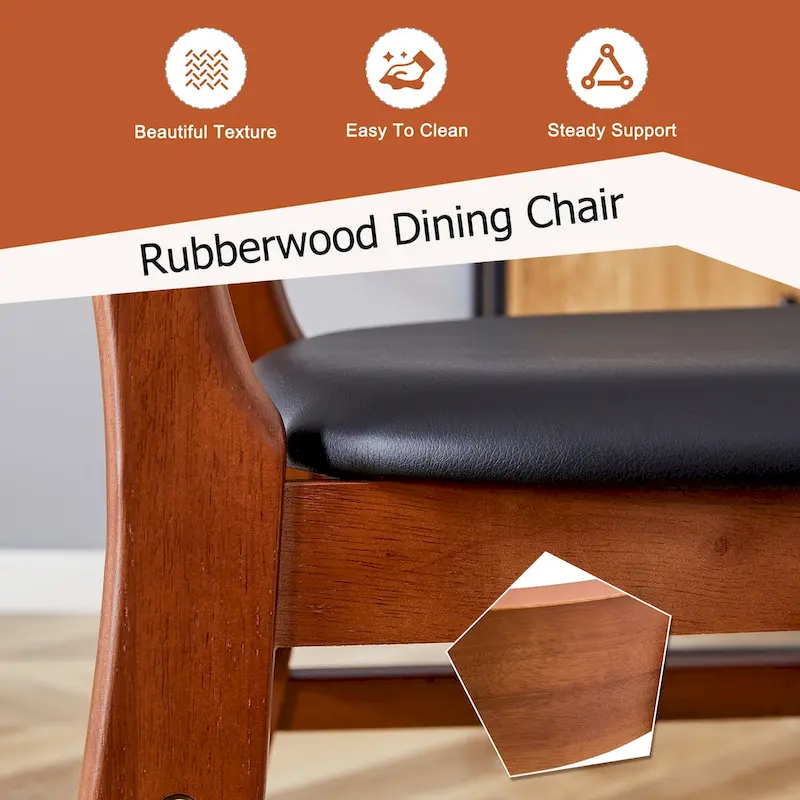 The stylish and durable solid wood dining chair, small curved back, PU cushion, and beautiful shape match with any room