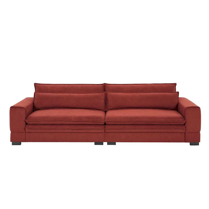 104 in Mid-Century Modern Fabric Sofa, Upholstered Sofa Couch with 2 Pillows, Solid Wood Legs
