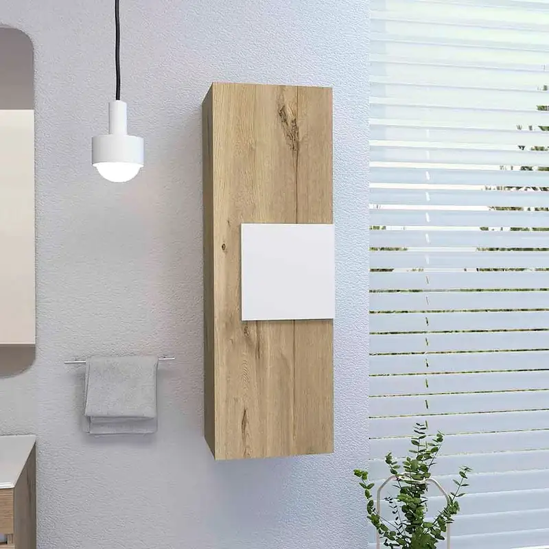 Single Door Medicine Cabinet with 3 Shelves, White/Light Oak