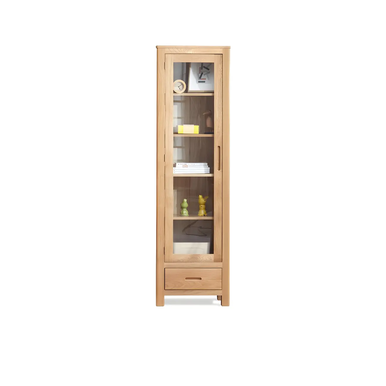 2-Drawer Natural Wood Display Cabinet Adjustable Shelves