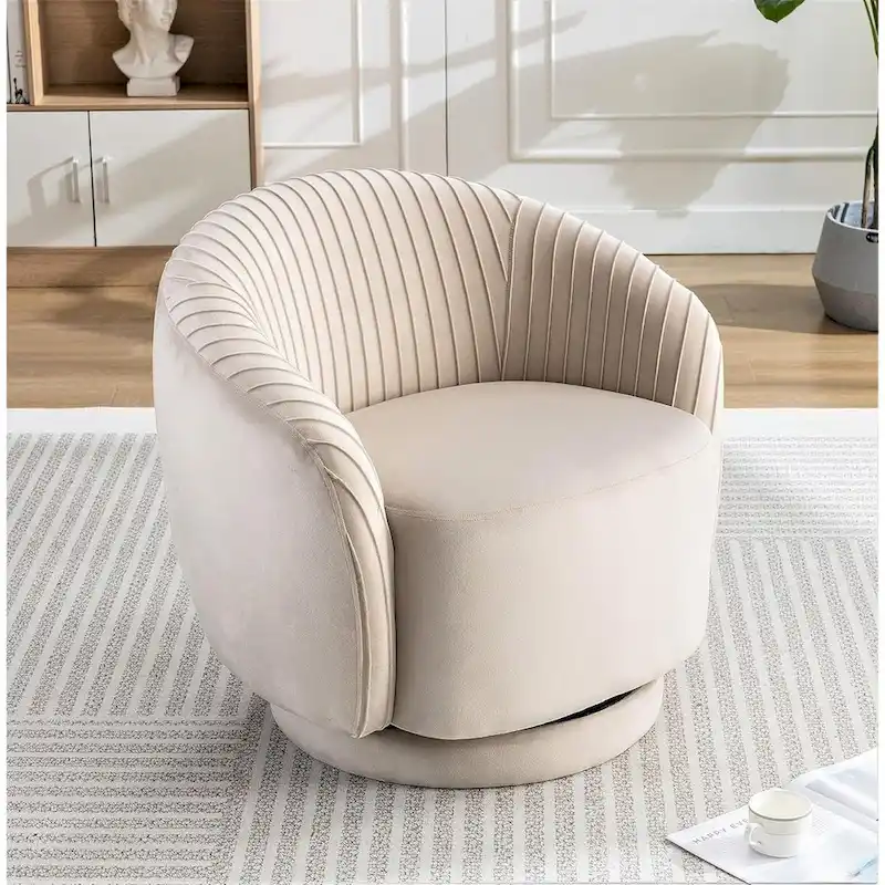 Modern Barrel Swivel Chair with Plush Velvet Upholstery and Smooth 360 Rotation Round Accent One-Seater Sofa