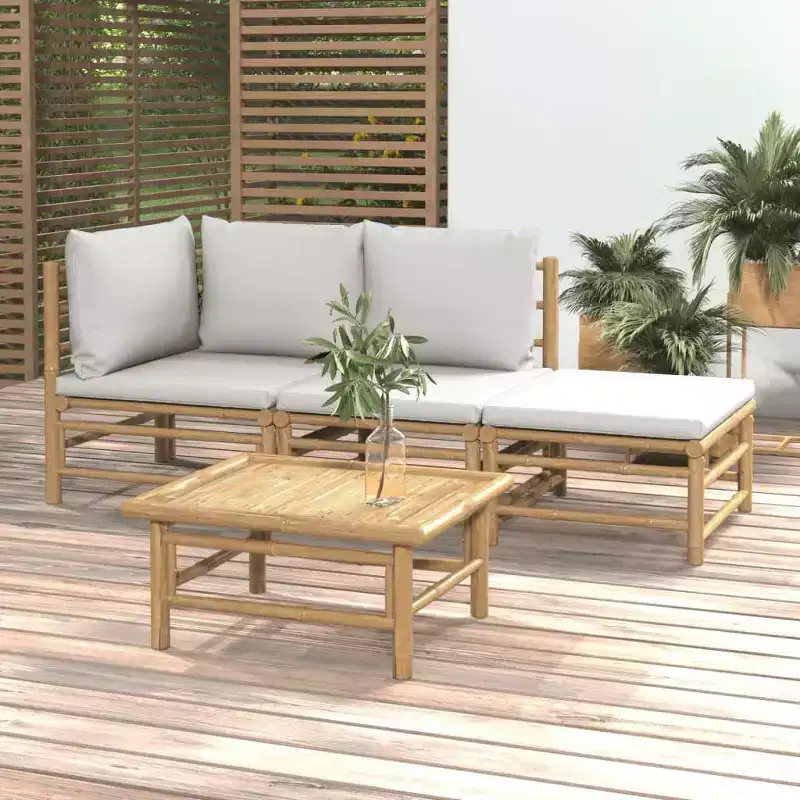 vidaXL Garden Lounge Set, Bamboo Bamboo, Fabric (100% polyester)
