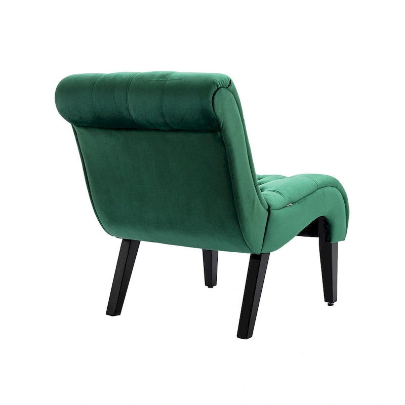 Velvet Armless Accent Chair with Wooden Legs and Thick Cushioned Seat