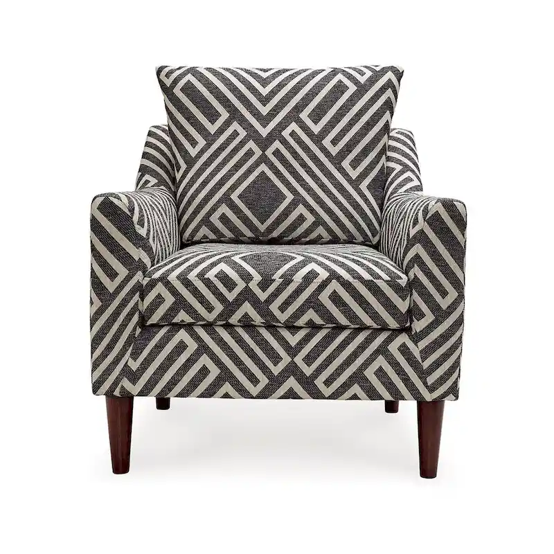 Morris Accent Chair, Gray, White Geometric Pattern, Polyester, Brown Wood