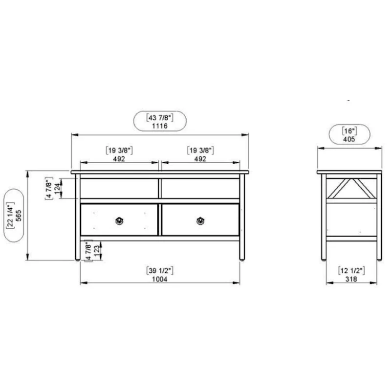 44-Inch TV Stand with Open Shelf and Two Drawers – Brown