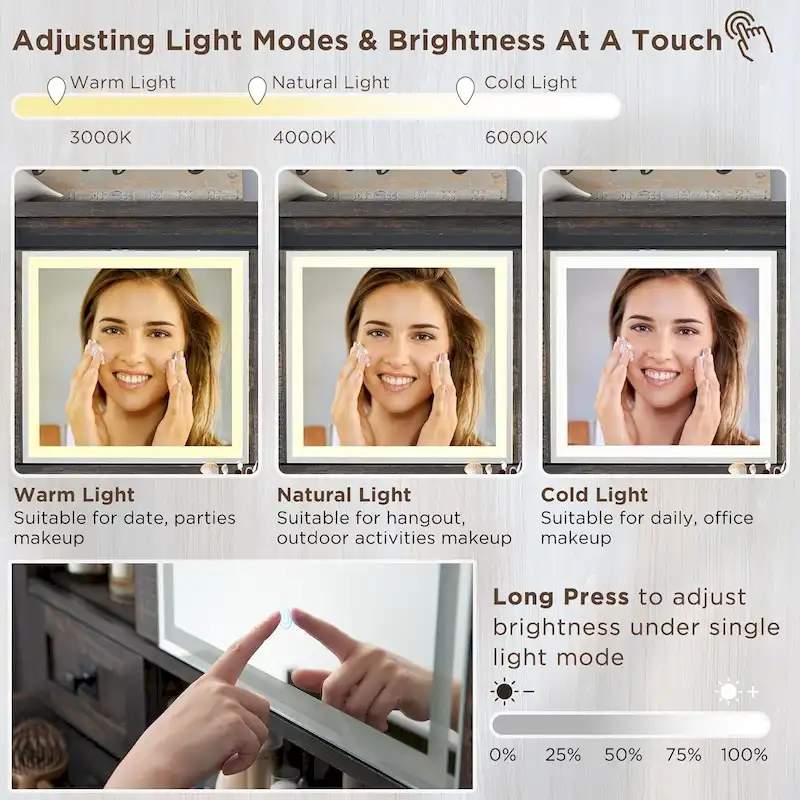 Farmhouse Makeup Vanity Desk, Vanity Dressing Table, Stool Included